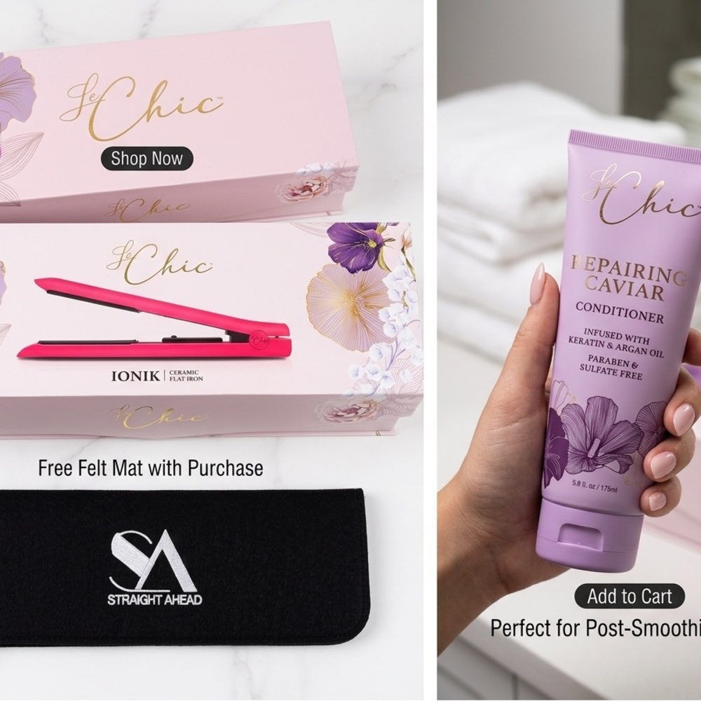 Le Chic Ionik Ceramic Hair Flat Iron + Case & Conditioner Bundle NEW - Picture 2 of 4